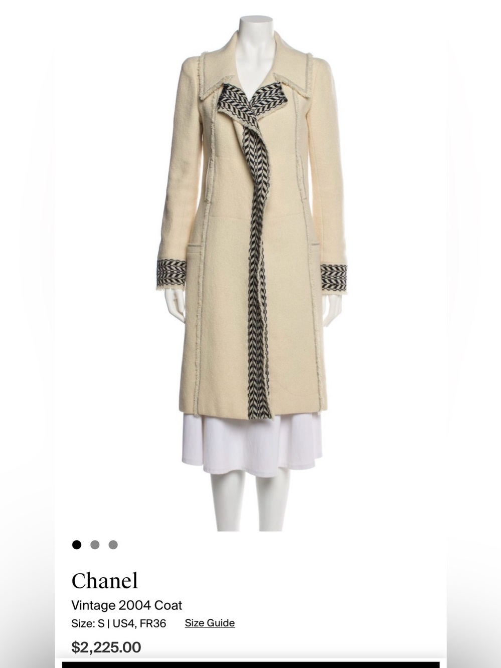 Beautiful Vintage CHANEL Cream Bouclé Coat Herringbone Trim - Picture 15 of 15